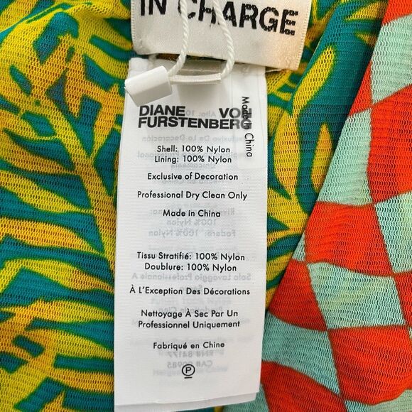 Diane Von Furstenberg Abriella Reversible Tee Checks Tropical Print L - Picture 10 of 11